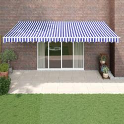 Auvent r&eacute;tractable bleu et blanc 5x3 m tissu et aluminium