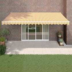 Auvent r&eacute;tractable jaune et blanc 5x3 m tissu et aluminium