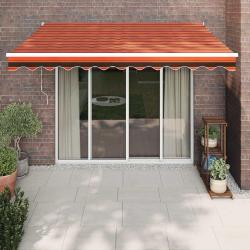 Auvent r&eacute;tractable orange et marron 3,5x2,5m tissu et aluminium