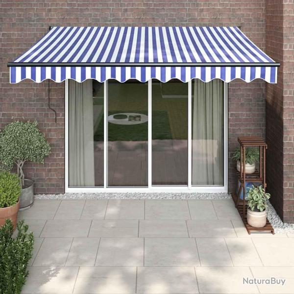 Auvent r�tractable bleu et blanc 3x2,5 m tissu et aluminium
