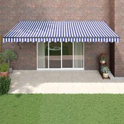 Auvent r&eacute;tractable bleu et blanc 5x3 m tissu et aluminium