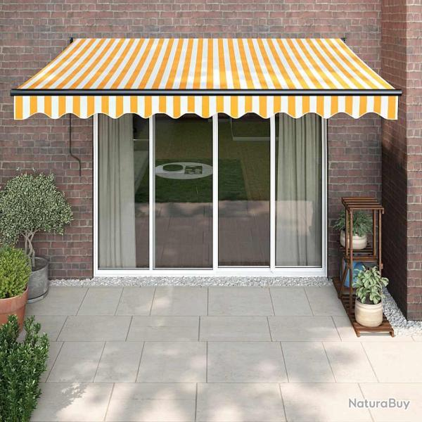 Auvent r�tractable jaune et blanc 3x2,5 m tissu et aluminium