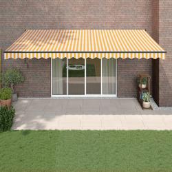 Auvent r&eacute;tractable jaune et blanc 5x3 m tissu et aluminium