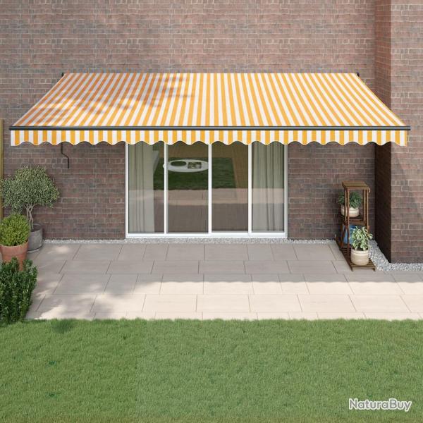 Auvent r�tractable jaune et blanc 5x3 m tissu et aluminium