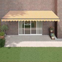 Auvent r&eacute;tractable automatique jaune et blanc 5x3 m