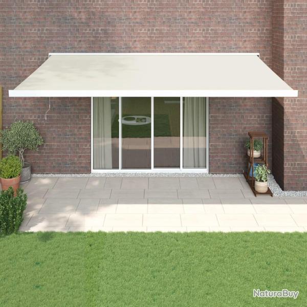 Auvent r�tractable cr�me en tissu et aluminium pour la terrasse, 5 � 3 m