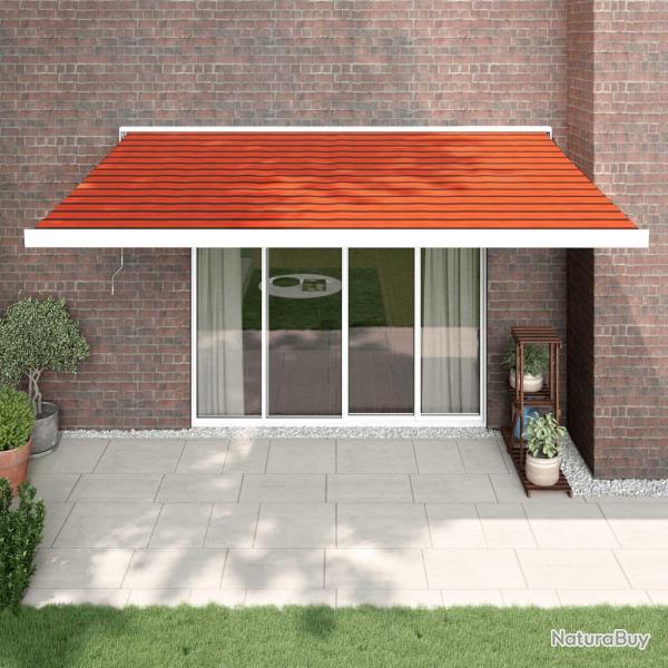 Auvent r�tractable, orange et marron, en tissu et aluminium, pour la terrasse, 4,5 � 3 m