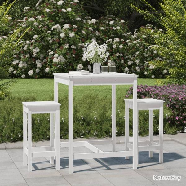 Ensemble de bar de 3 pcs blanc bois de pin massif