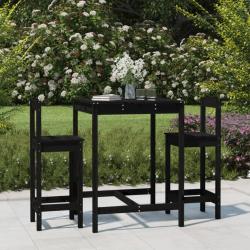 Ensemble de bar, 3 pi&egrave;ces, noir, en bois de pin massif, pour la terrasse
