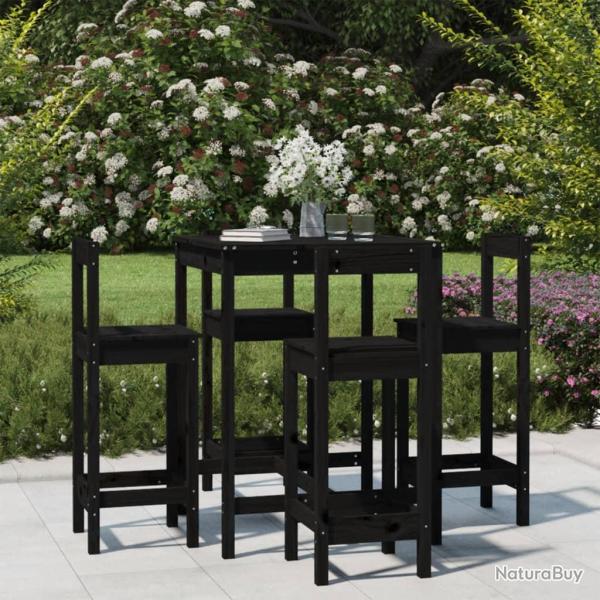 Ensemble de bar, 5 pi�ces, noir, en bois de pin massif, pour le jardin