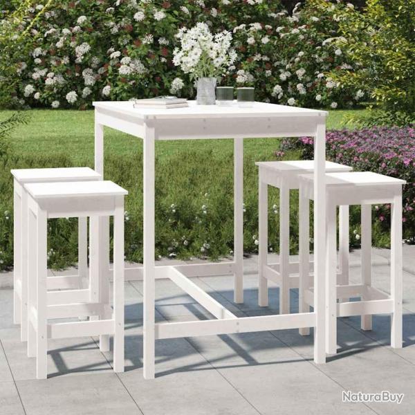 Ensemble de bar de 5 pcs blanc bois massif de pin
