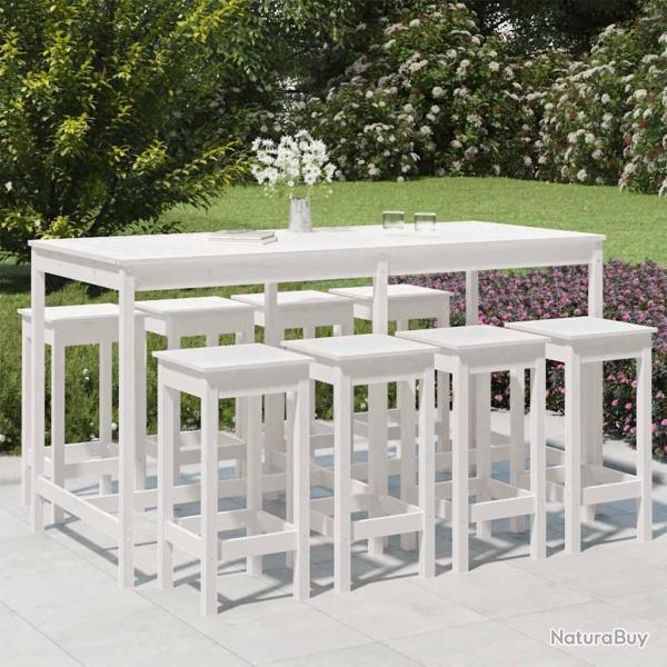 Ensemble de bar de 9 pcs blanc bois de pin massif