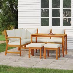 Ensemble &agrave; manger de 6 pcs avec coussins Bois d'acacia