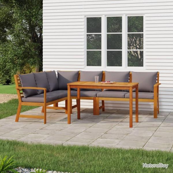 Ensemble de repas avec coussins, 5 pi�ces, en bois d'acacia, pour la salle � manger