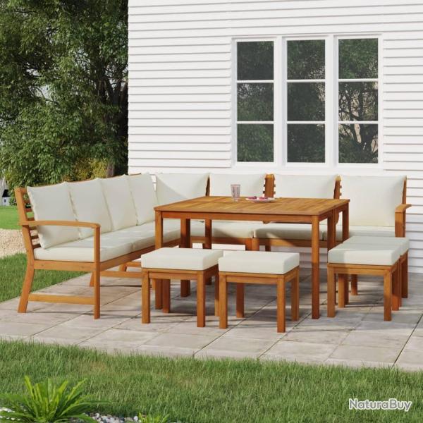 Ensemble de repas 11 pi�ces avec coussins, en bois d'acacia, pour la salle � manger