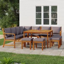 Ensemble &agrave; manger de avec coussins 11 pcs bois d'acacia
