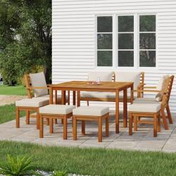 Ensemble de salle &agrave; manger avec coussins, 9 pi&egrave;ces, bois d'acacia