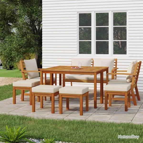 Ensemble de salle � manger avec coussins, 9 pi�ces, bois d'acacia