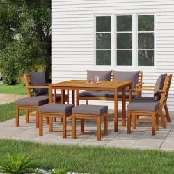 Ensemble &agrave; manger de coussins 9 pcs Bois acacia