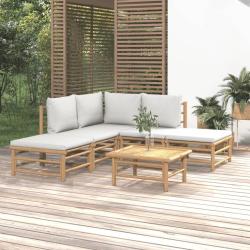 Salon de 6 pcs avec coussins gris clair bambou