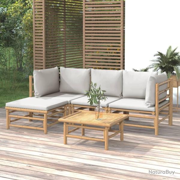 Salon de 5 pcs avec coussins gris clair bambou