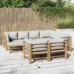 Salon de 10 pcs avec coussins gris clair bambou