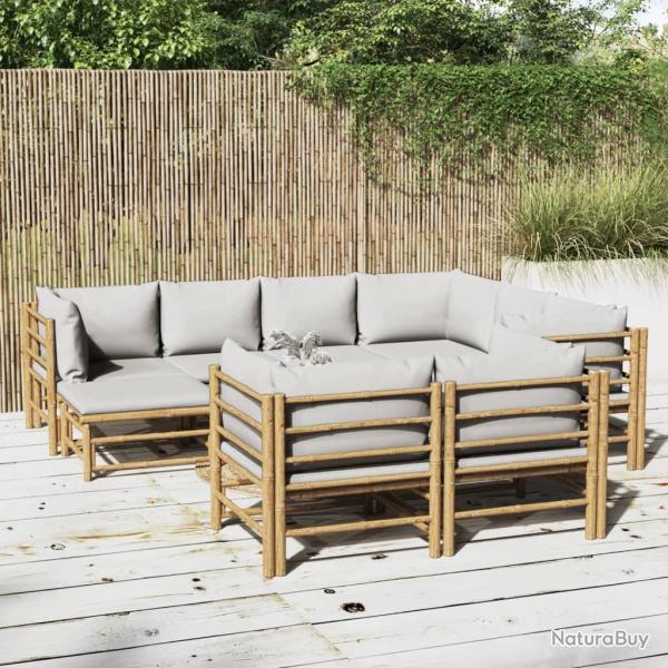 Salon de 10 pcs avec coussins gris clair bambou