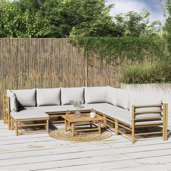 Salon de 9 pcs avec coussins gris clair bambou