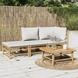 Salon de 3 pcs avec coussins gris clair bambou