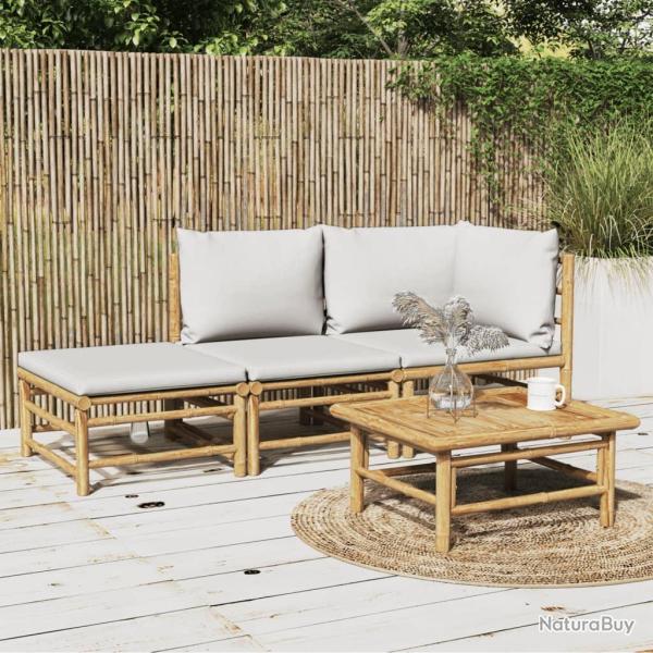 Salon de 3 pcs avec coussins gris clair bambou