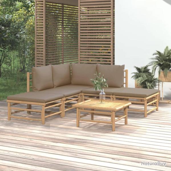 Salon de 6 pcs avec coussins taupe bambou