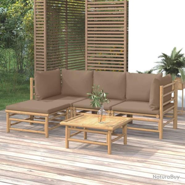 Salon de 5 pcs avec coussins taupe bambou