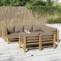 Salon de 10 pcs avec coussins taupe bambou