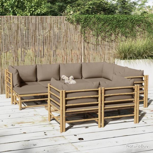 Salon de 10 pcs avec coussins taupe bambou