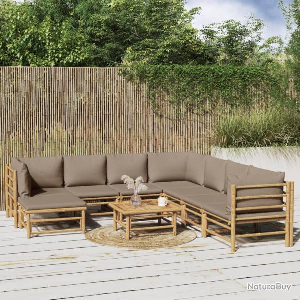 Salon de 9 pcs avec coussins taupe bambou