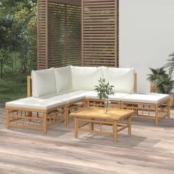 Salon de 6 pcs avec coussins blanc cr&egrave;me bambou