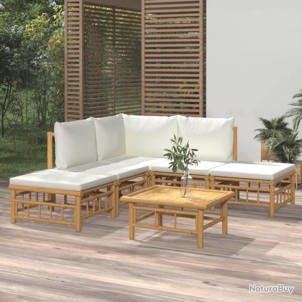 Salon de 6 pcs avec coussins blanc cr�me bambou