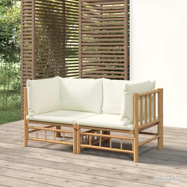 Canap�s d'angle de avec coussins blanc cr�me 2pcs bambou