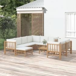 Salon de 10 pcs avec coussins blanc cr&egrave;me bambou