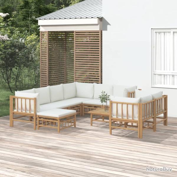 Salon de 10 pcs avec coussins blanc cr�me bambou