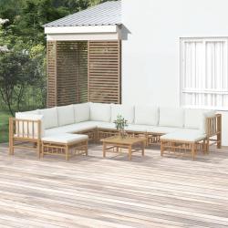 Salon de 11 pcs avec coussins blanc cr&egrave;me bambou
