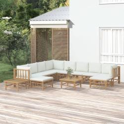 Salon de 12 pcs avec coussins blanc cr&egrave;me bambou