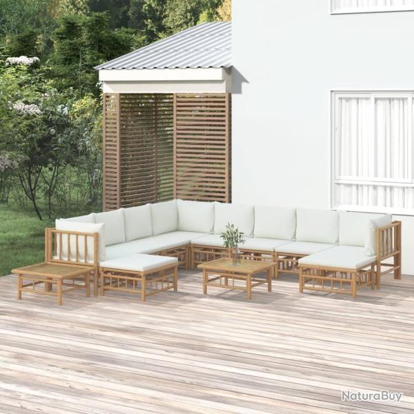 Salon de 12 pcs avec coussins blanc cr�me bambou