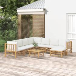 Salon de 9 pcs avec coussins blanc cr&egrave;me bambou