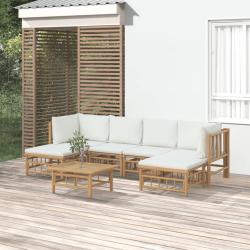 Salon de 7 pcs avec coussins blanc cr&egrave;me bambou