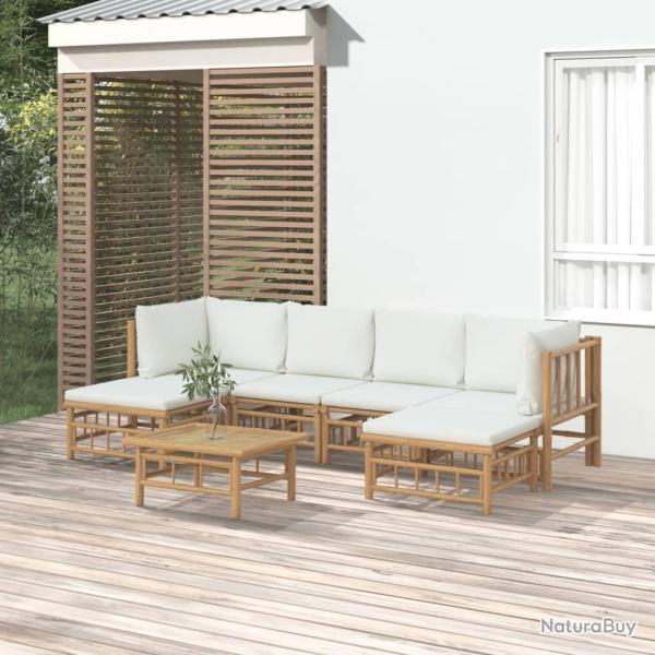 Salon de 7 pcs avec coussins blanc cr�me bambou