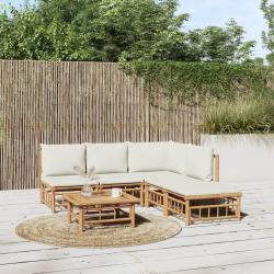 Salon de 6 pcs avec coussins blanc cr&egrave;me bambou
