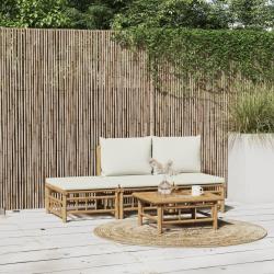 Salon de 4 pcs avec coussins blanc cr&egrave;me bambou