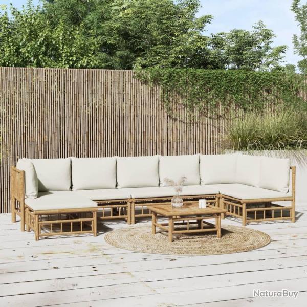 Salon de 8 pcs avec coussins blanc cr�me bambou