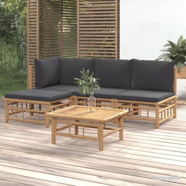 Salon de 5 pcs avec coussins gris fonc� bambou